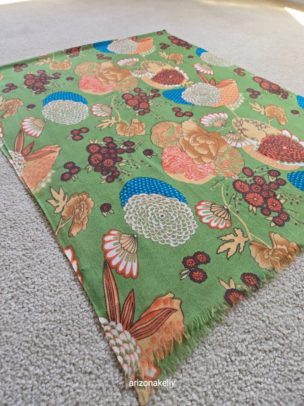 J. Peterman Scarf Wool/Silk Blend Botanical Flowers Green - Picture 11 of 14
